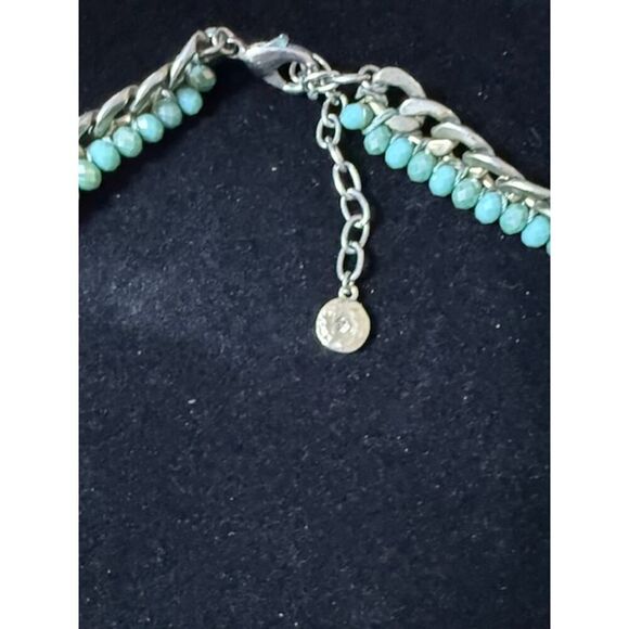 Vintage Silver Tone Chain Statement Sea Green Grey White Rhinestones 16" - Picture 3 of 4